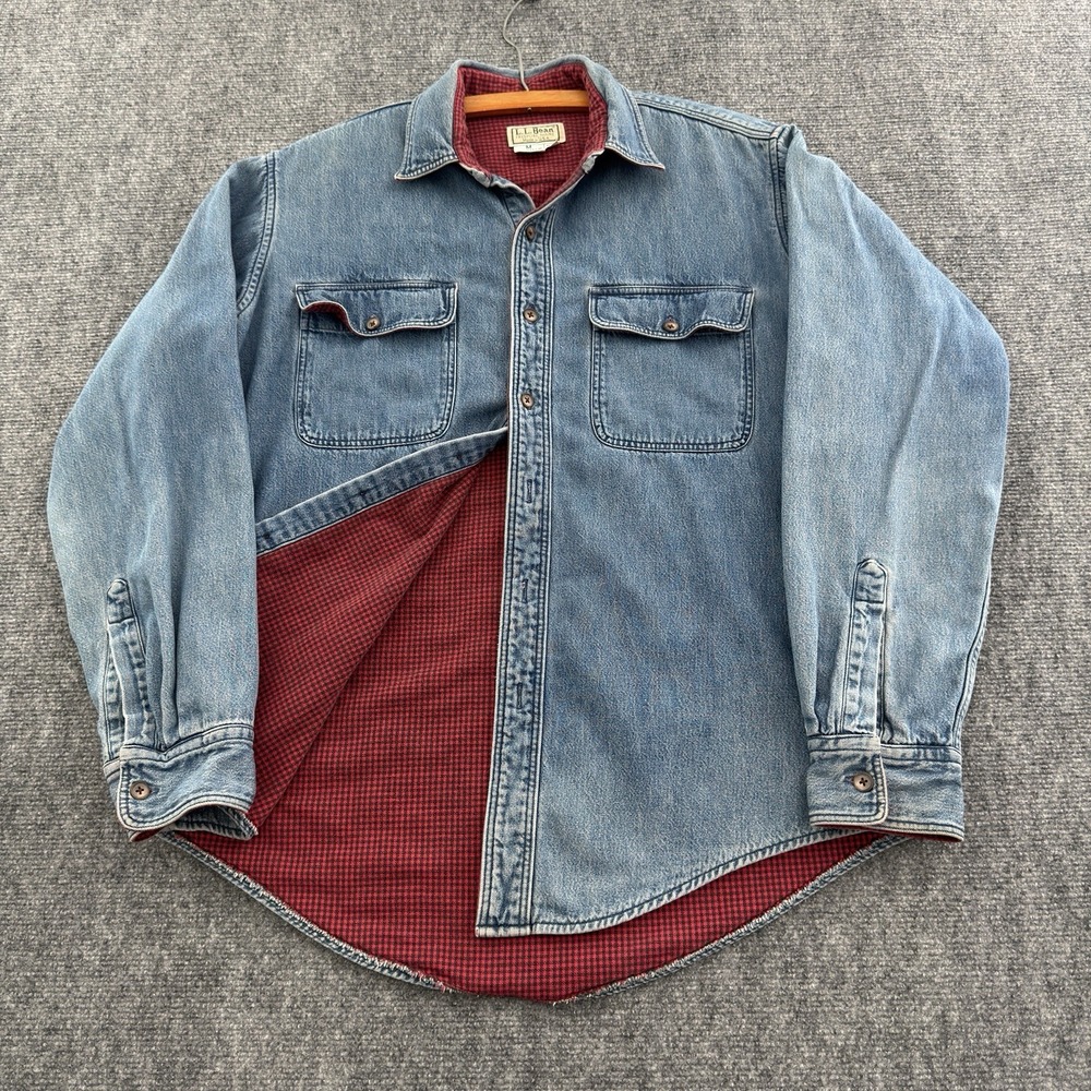 Vintage LL Bean Denim Shirt Medium Flannel Lined Made in USA Workwear